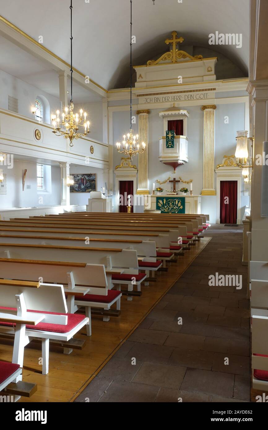 Foto interna della chiesa protestante dell'Epifania Foto Stock