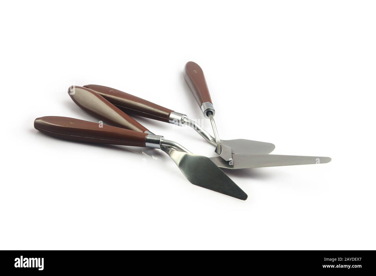 Coltello per pittura in acciaio inox con manico in legno Foto Stock
