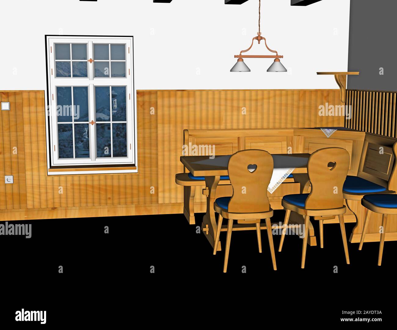 Cucina a pannelli con mobili rustici Foto Stock