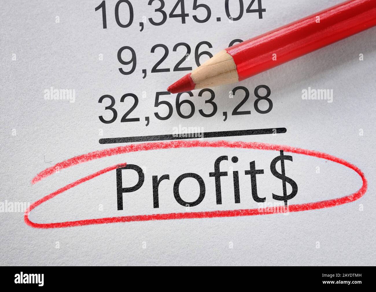 Numeri contabili di testo di profitto Foto Stock