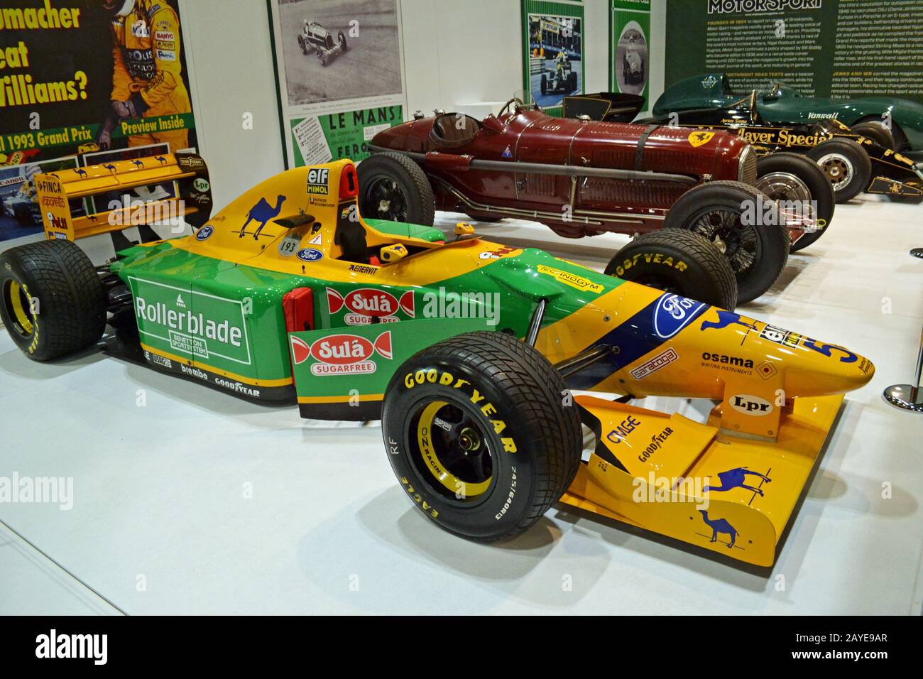 Auto da corsa Benetton B193 (1993) al London Classic Car Show, Inghilterra, Regno Unito Foto Stock