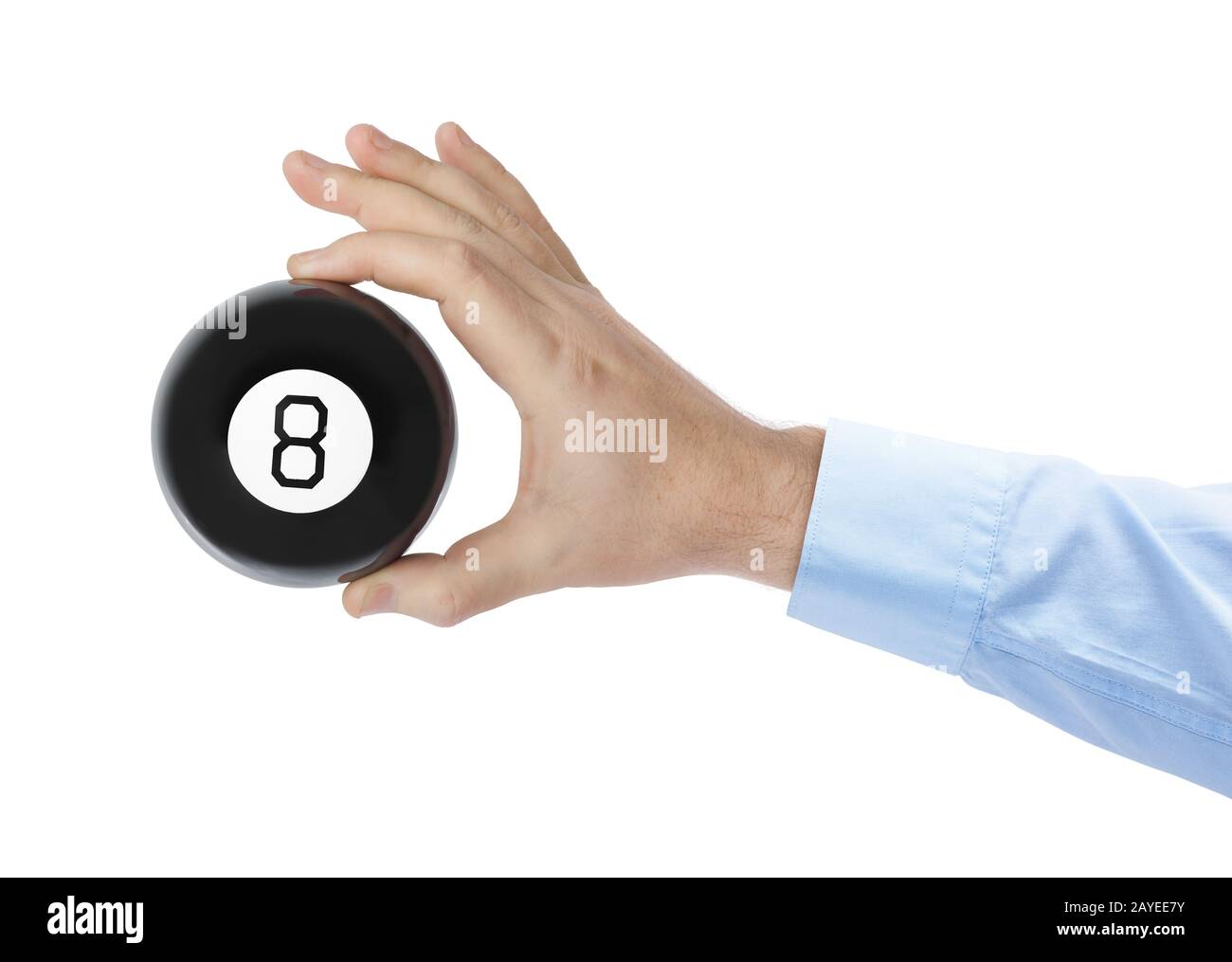 Mano con magic ball biliardo numero otto Foto Stock