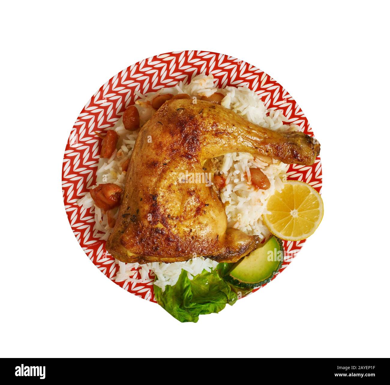 Pollo caraibico con riso e piselli Foto Stock