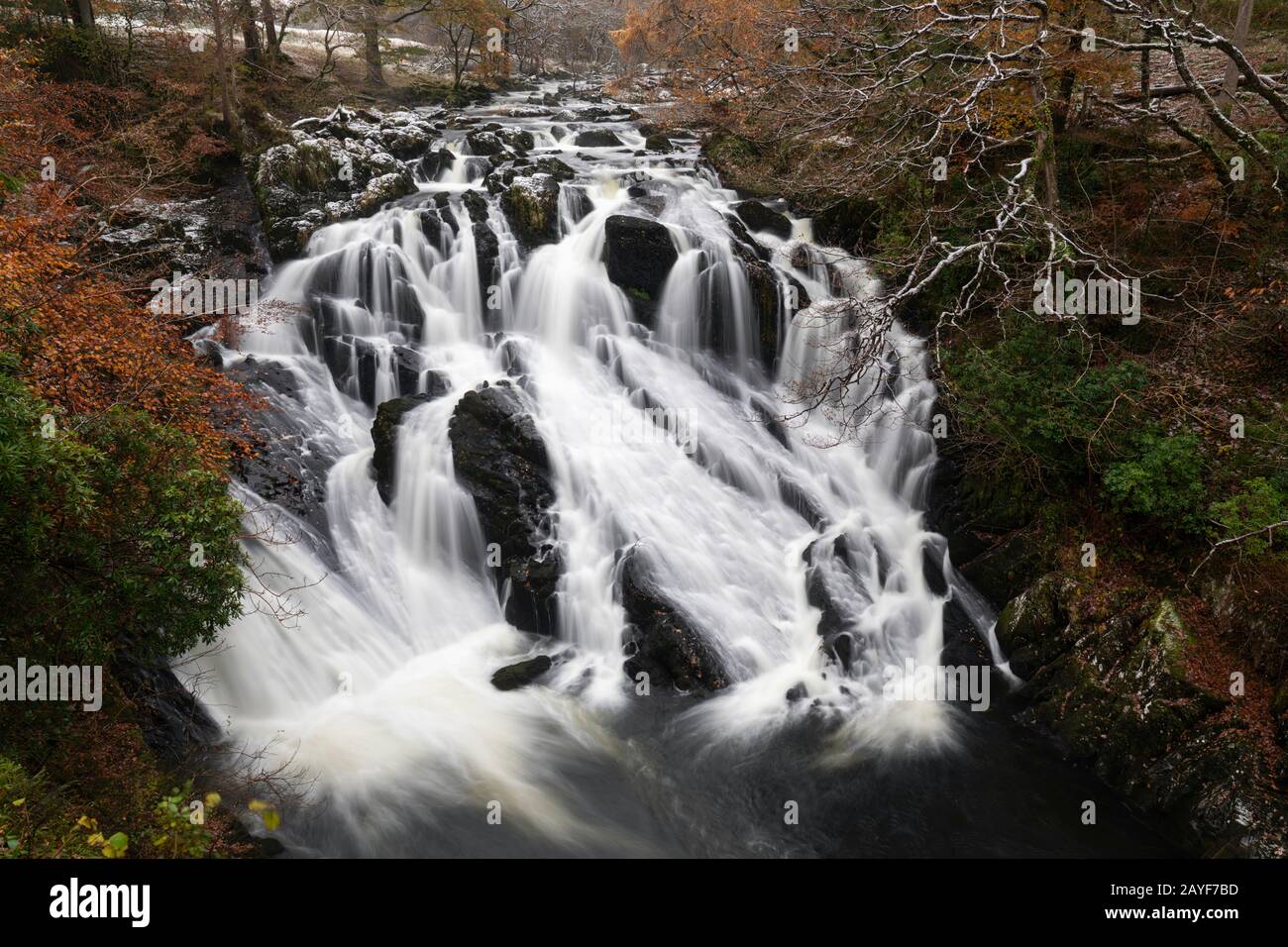 Swallow Falls sulla Afon Llugwy nel Parco Nazionale di Snowdonia. Foto Stock