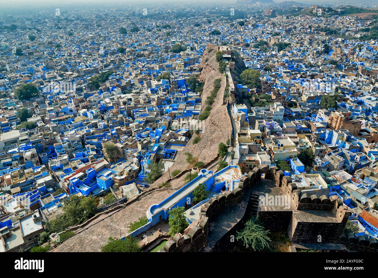 Vista aerea della città blu di Jodhpur, Rajasthan, India Foto Stock