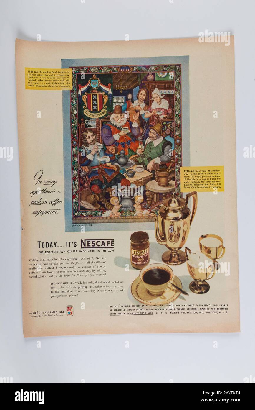 1946 Life Magazine Pubblicità Nescafe Instant Coffee, Stati Uniti Foto Stock