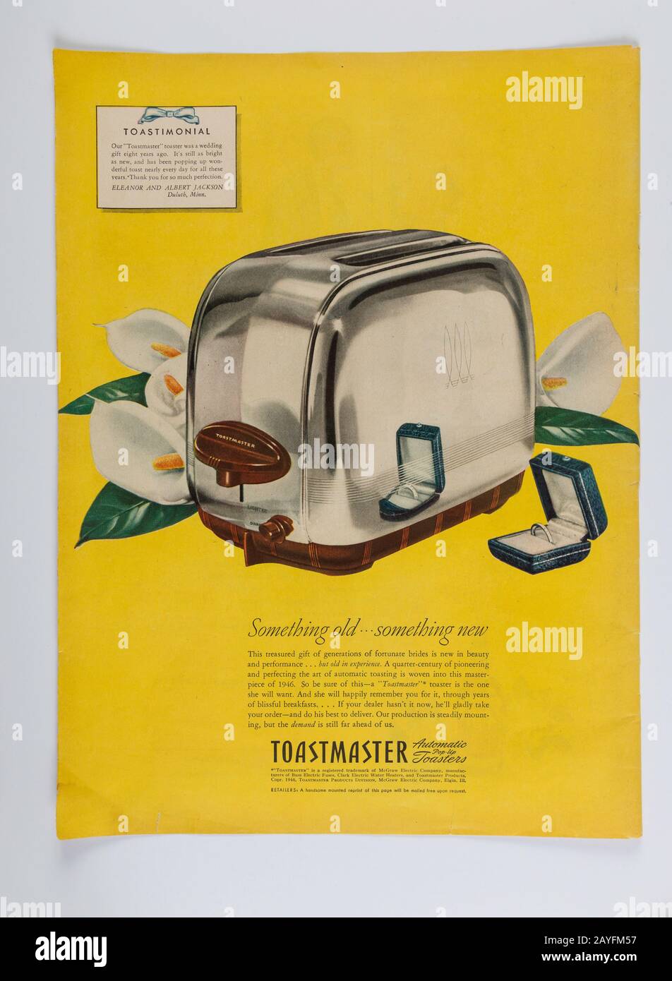 1946 Life Magazine Pubblicità per Toastmaster Toasters, USA Foto Stock
