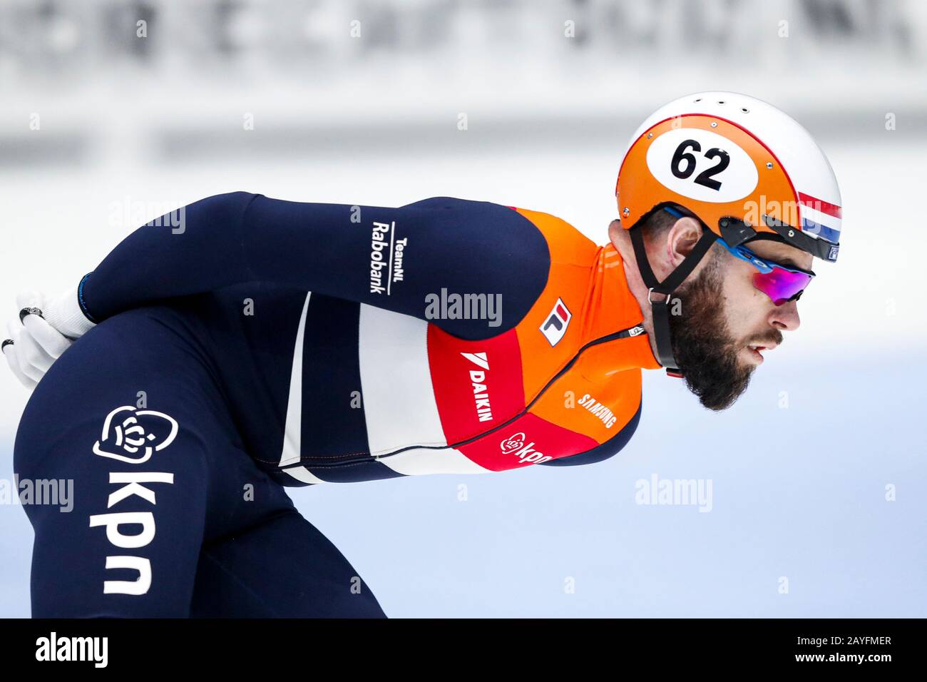 Dordrecht, Paesi Bassi. 15th Feb, 2020. Dordrecht, 15-02-2020, Sportboulevard Dordrecht, short track, Men 1500m semi finales, Sjinkie Knegt NED durante la Coppa del mondo ISU Short Track. Credito: Pro Shots/Alamy Live News Foto Stock