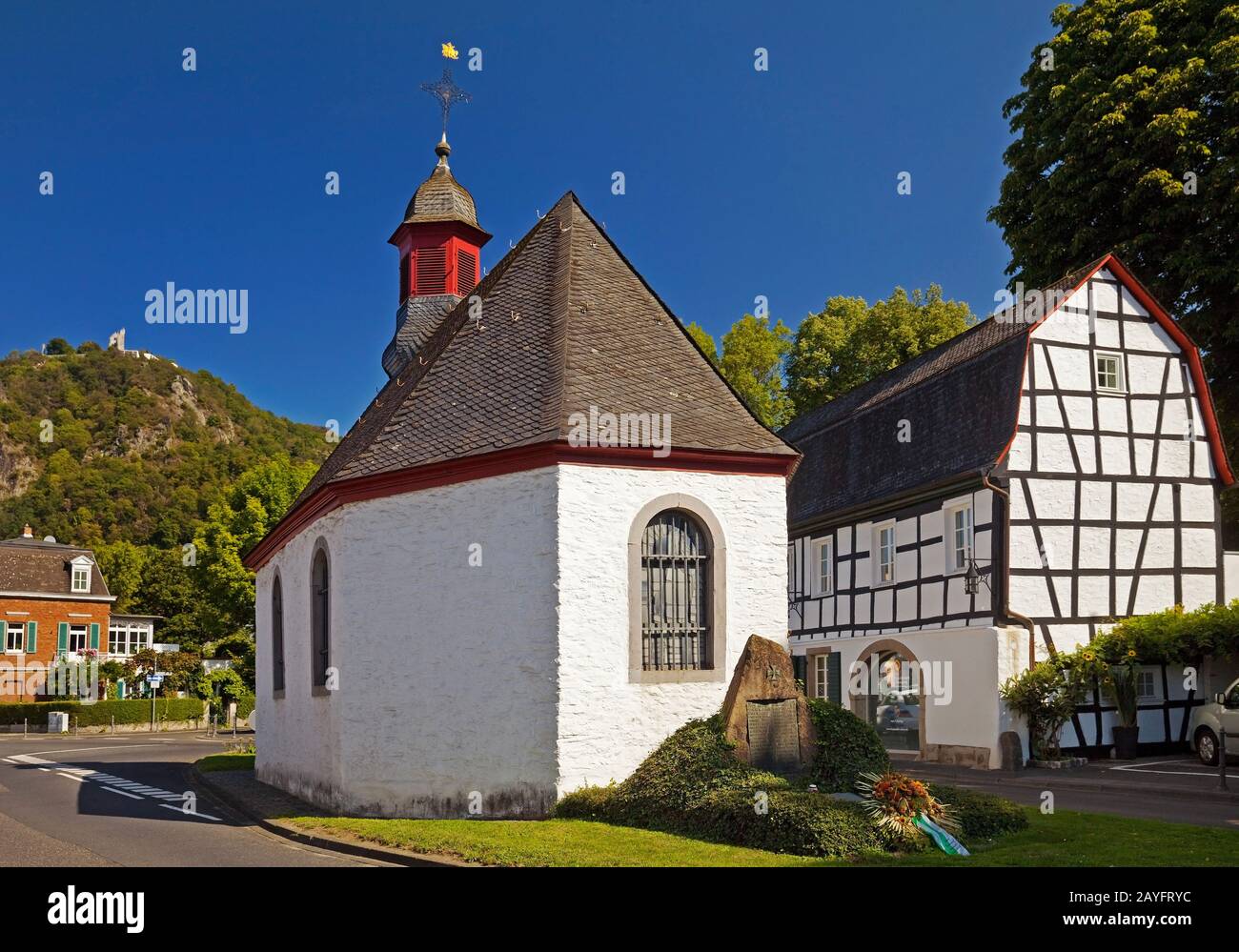 Cappella Della Signora E Drachenfels, Germania, Renania Settentrionale-Vestfalia, Bad Honnef, Rhoendorf Foto Stock