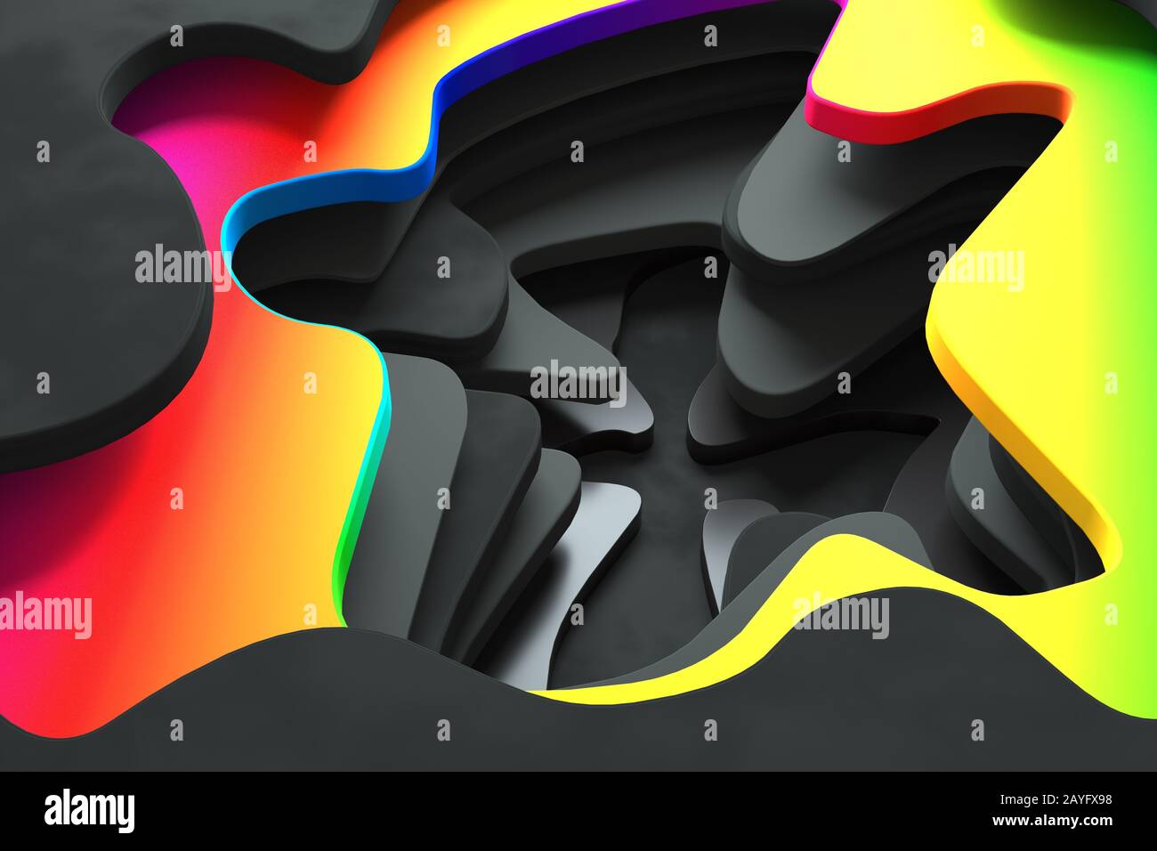 Immagine astratta di un imbuto con linee di fantascienza arcobaleno Foto Stock