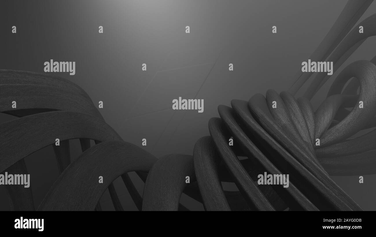 Immagine astratta di fasci con linee curve di grigio sci-fi Foto Stock