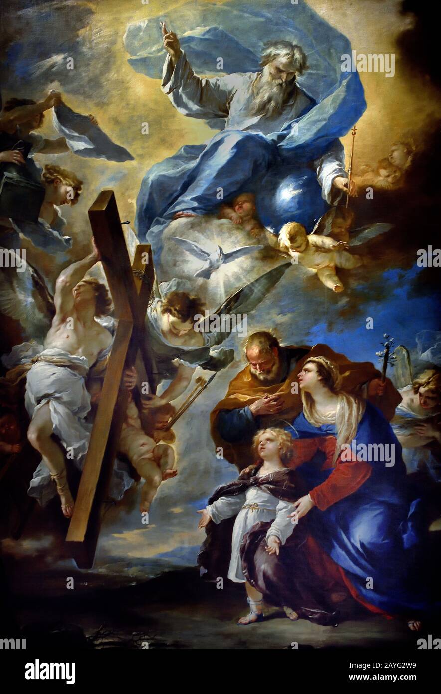 La Sacra Famiglia con i simboli della Passione, 1660 Luca Giordano 1634-1705 è stato un pittore italiano tardo barocco, Italia, Foto Stock