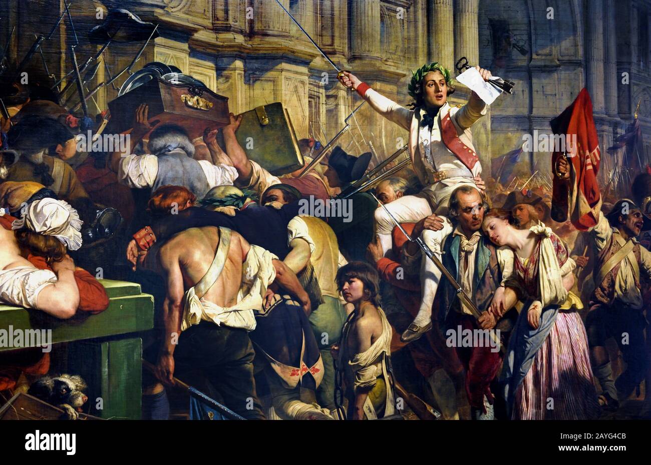 Les Vainqueurs de la Bastille devant l'hôtel de Ville juillet 1789 - i vincitori della Bastiglia di fronte al Hôtel de Ville luglio 1789 da Hippolyte Paul Delaroche, 1850, Francia, francese. Foto Stock