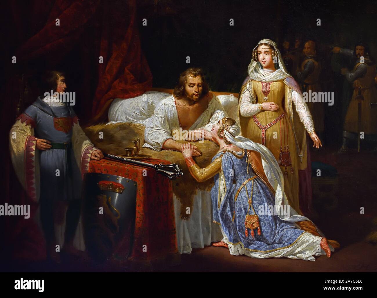 Il risveglio di Richard Coeur de Lion o la Reine Bérangèr - il risveglio di Richard il Lionheart o la regina Bérangère - Berengaria di Navarra 1834 da Lecomte Hippolyte 1781-1857. Francese, Francia, ( Richard i 1157 – 1199 Re d'Inghilterra dal 1189 fino alla sua morte. Era il secondo re della Casa di Plantagenet. ) Foto Stock