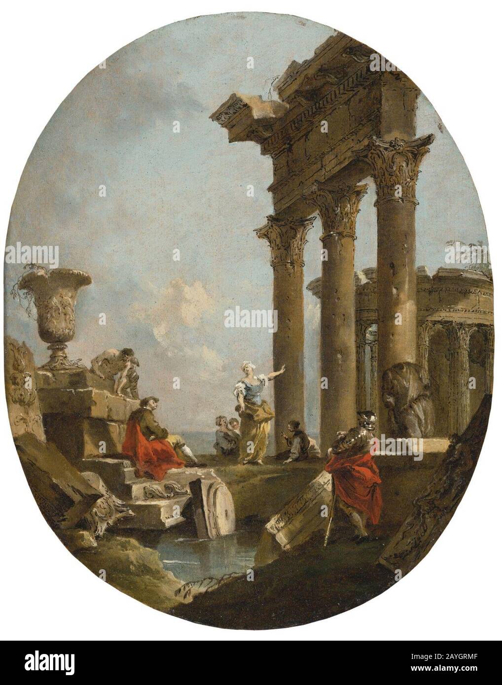 Francesco Lazzaro Guardi (1712 – 1793) cifre tra i ruderi. Foto Stock