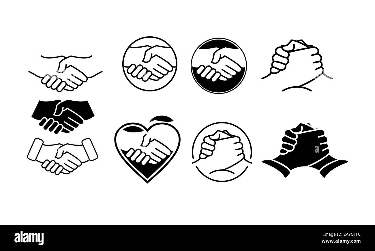 Icona del vettore handshake, illustrazione per interfacce Web e software. Foto Stock