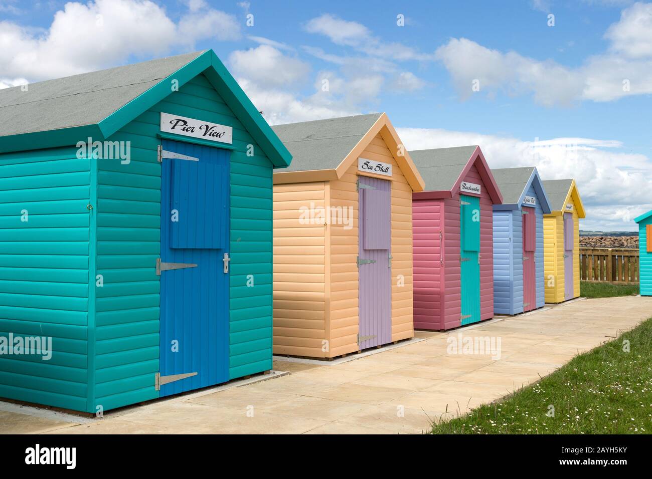 Spiaggia Huts A Damble, Northumberland Foto Stock