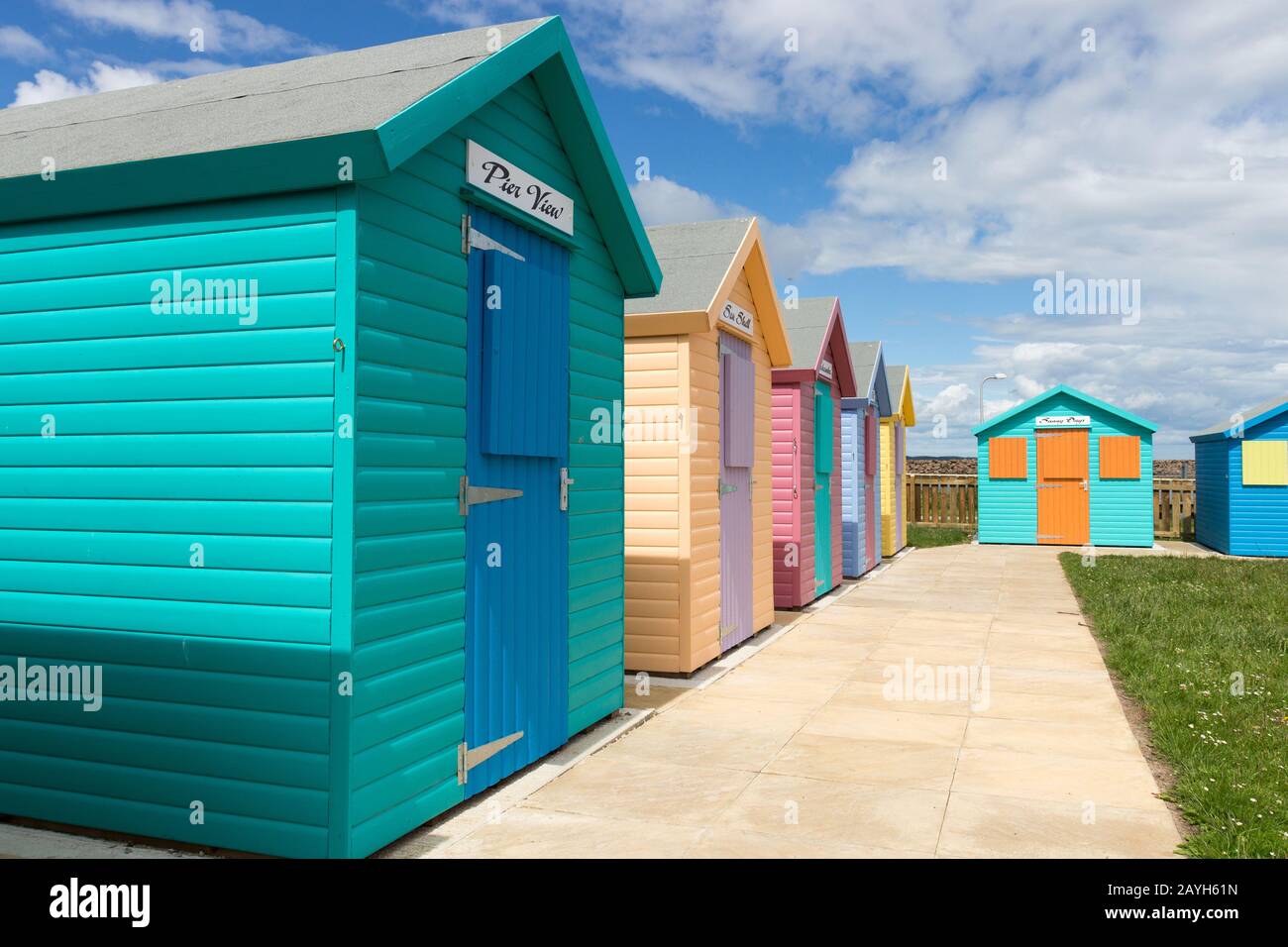Spiaggia Huts A Damble, Northumberland Foto Stock
