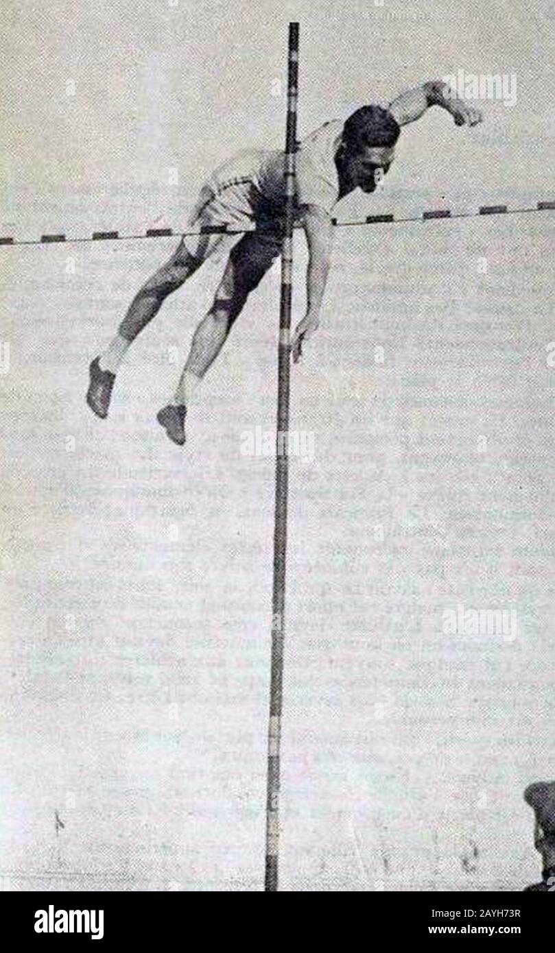 Franck Foss, vainqueur du saut à la parche aux JO de 1920. Foto Stock