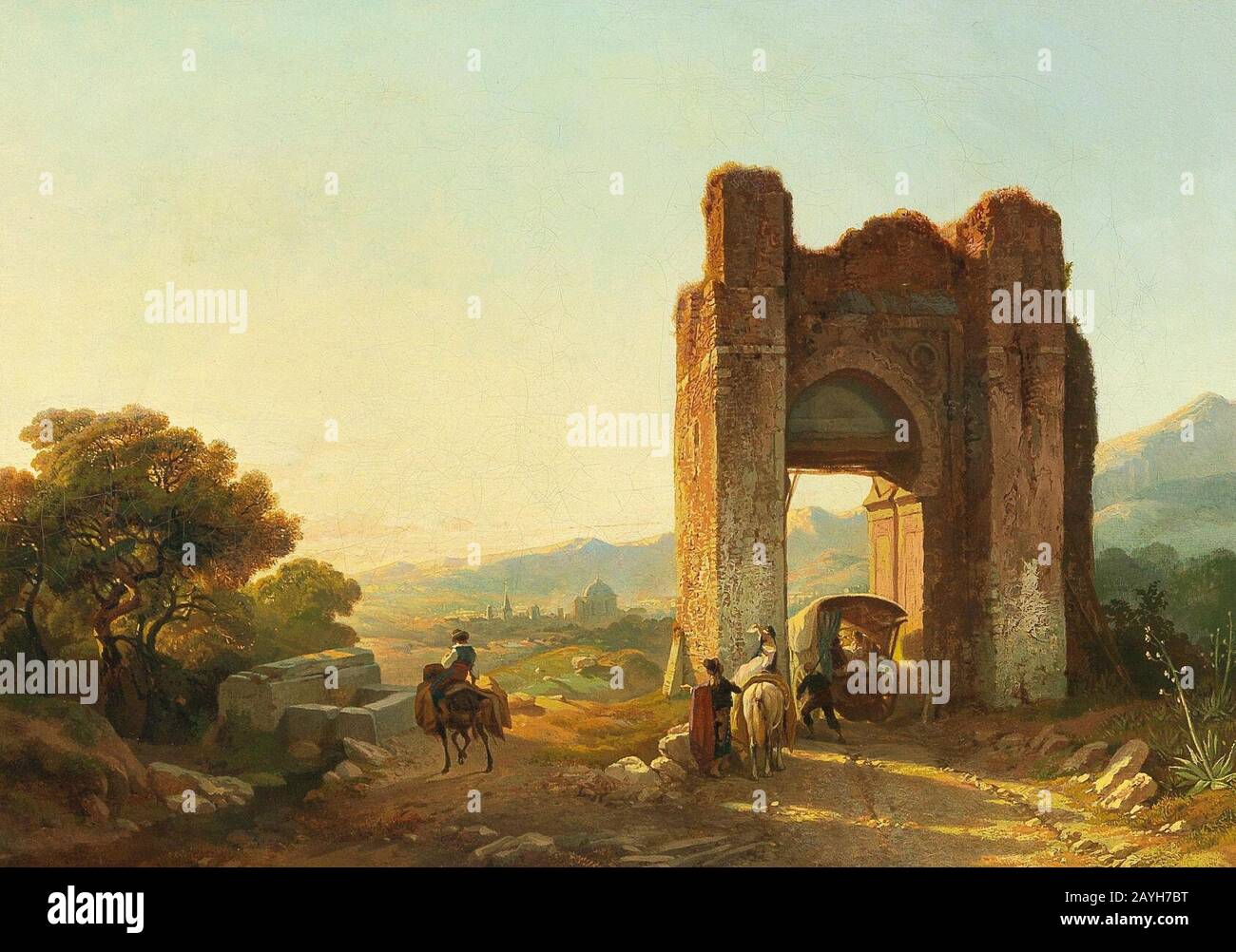 François Antoine Bossuet - un paesaggio romantico con rovine e figure mauritane. Foto Stock