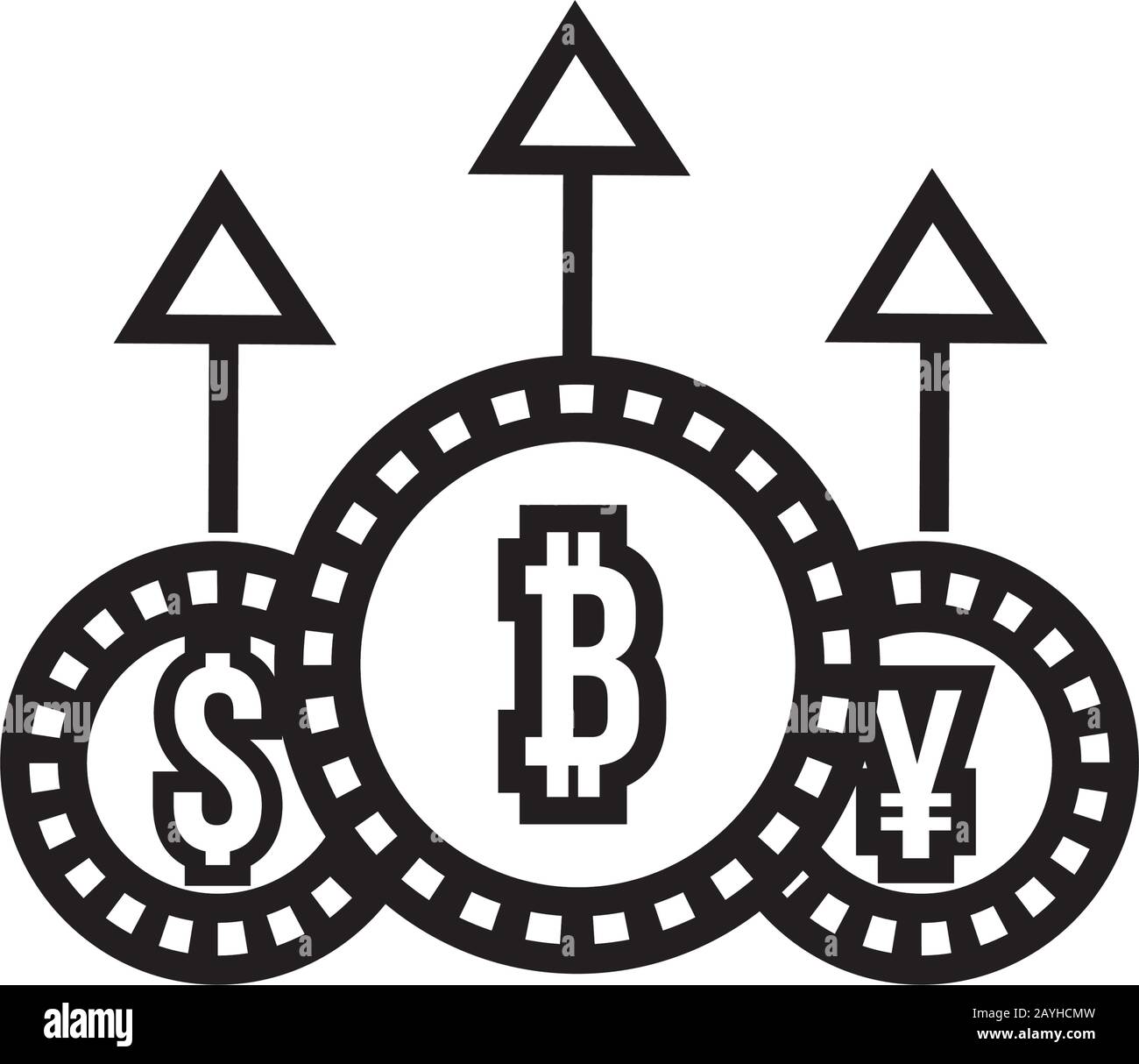 monete dollaro con sterlina sterlina e yen linea stile Illustrazione Vettoriale