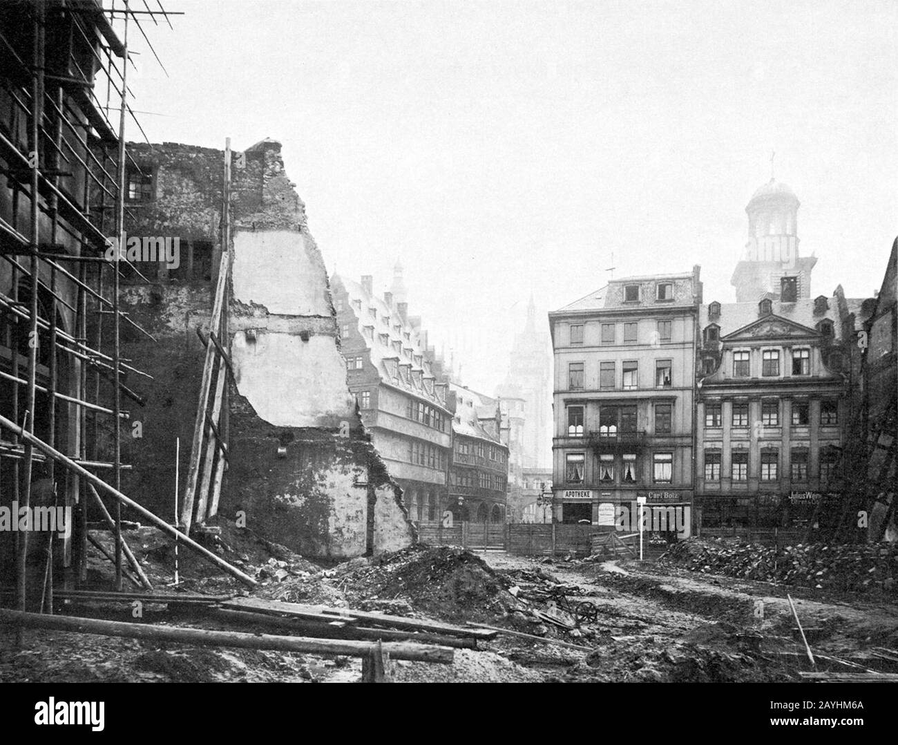 Frankfurt Am Main-Roemer-Steinernes Haus-Braubachstrassendurchbruch-1904. Foto Stock