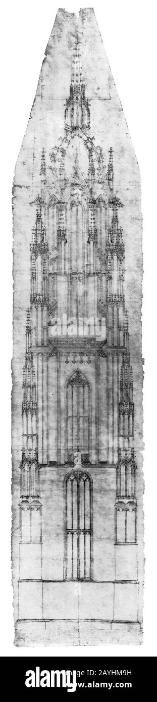 Frankfurt Am Main-St Bartholomaeus-Der Pfarrthurm-Entwurf Des Meisters Madern Gertener-Um 1415-Alternativ. Foto Stock