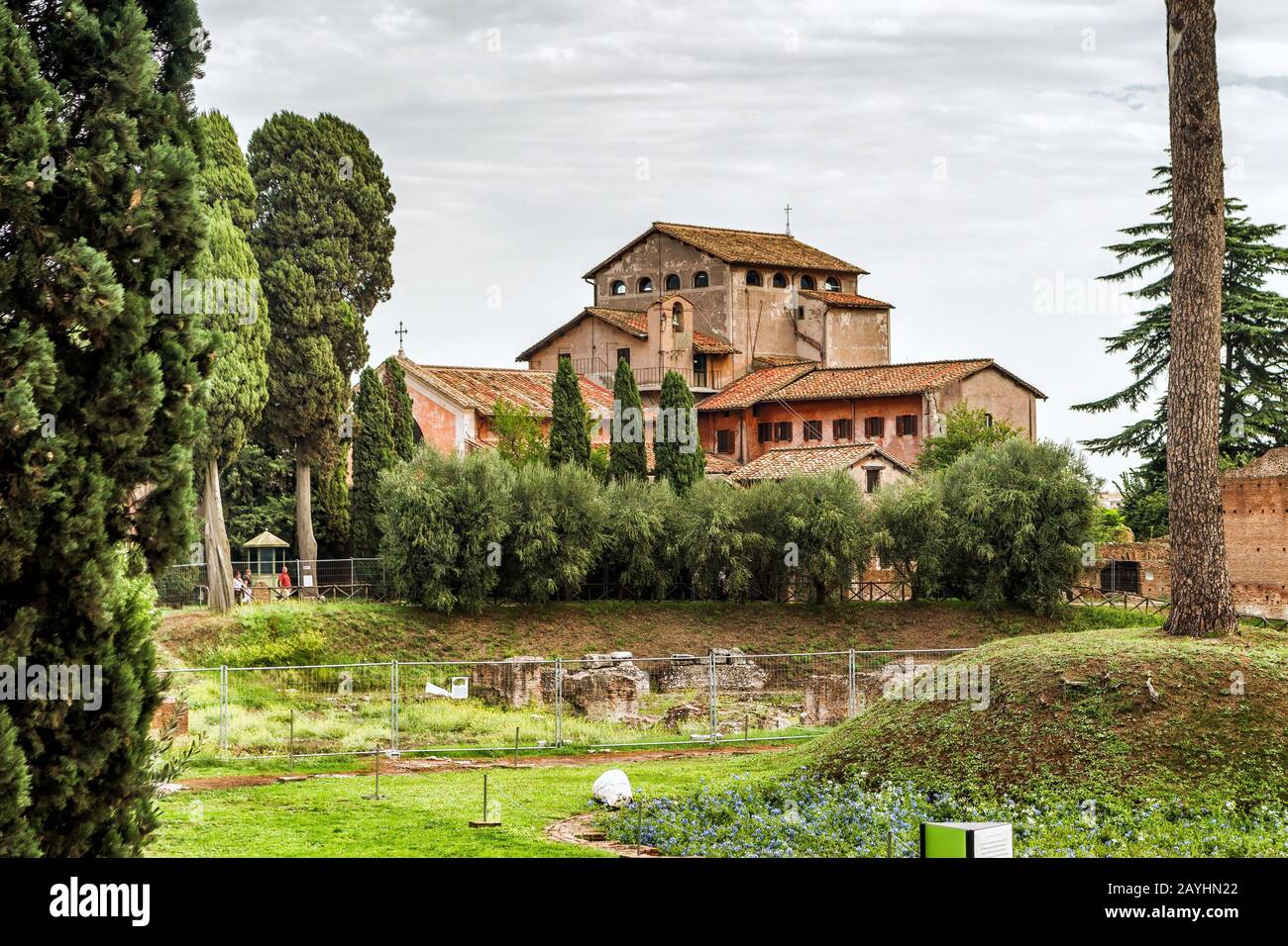 Antica villa sul colle Palatino di Roma. Palatino è il centro dei sette Colli di Roma. Foto Stock