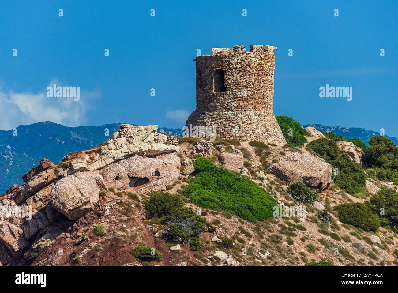Torre di Torre del Porticciolo, nel Parco di Porto Conte, vicino Alghero in Sardegna Foto Stock