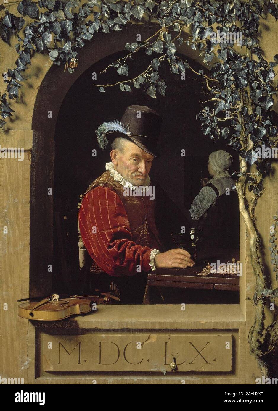 Frans van Mieris - un vecchio violino player in una nicchia ad arco di pietra. Foto Stock