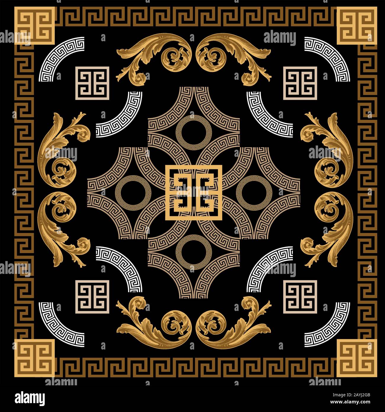 stile barocco in oro con design circolare greco senza cuciture Foto Stock stile barocco in oro con design circolare greco senza cuciture Foto Stock