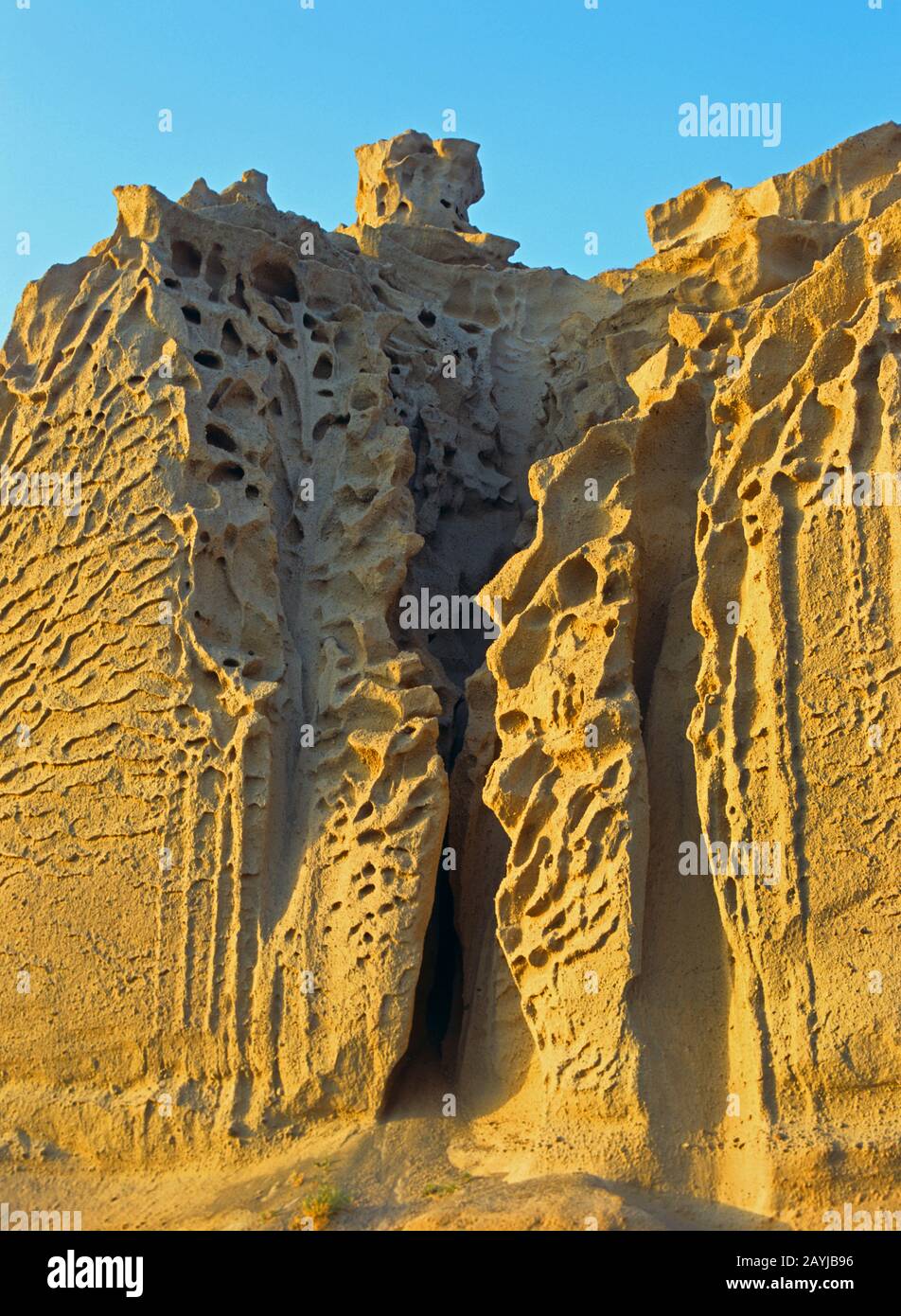 Pomice con forme di erosione, Grecia, Santorini, Perissa Foto Stock