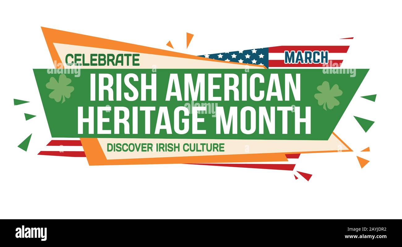 Irish american Heritage mese banner design su sfondo bianco, illustrazione vettoriale Illustrazione Vettoriale