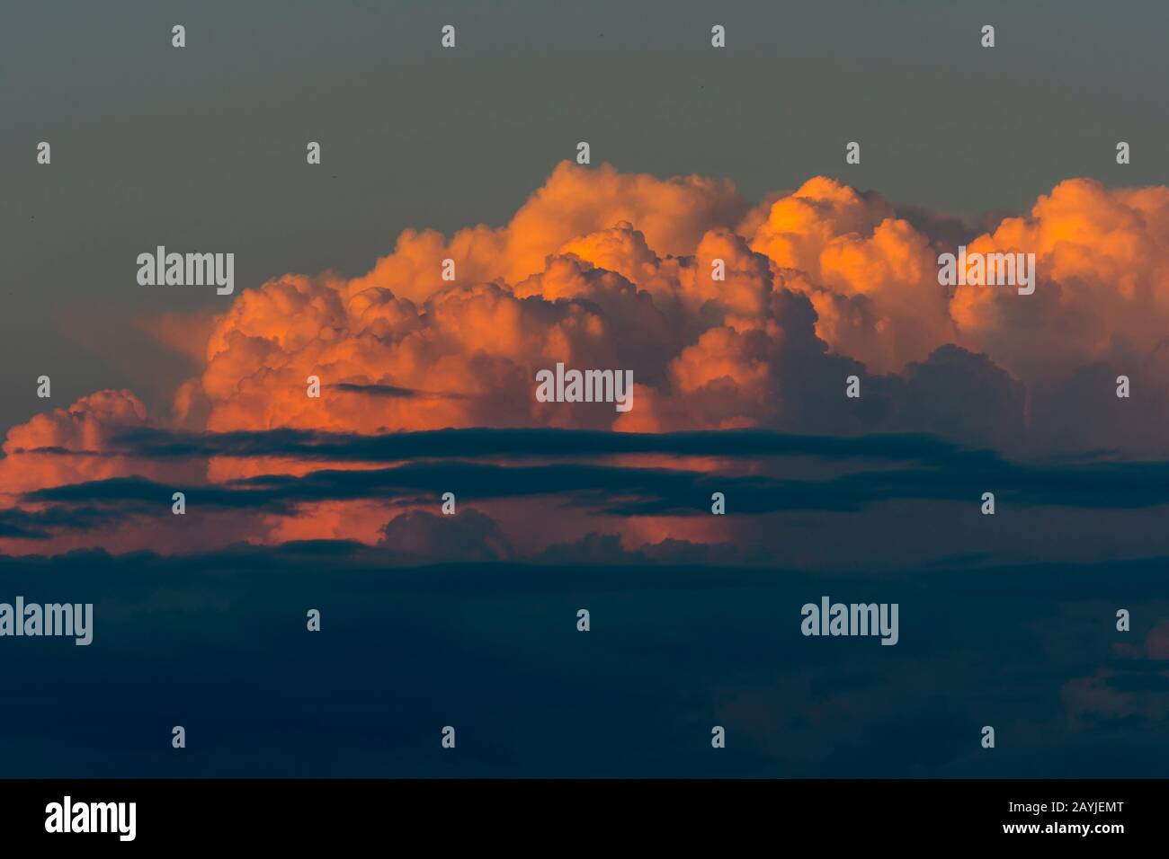 Un temporale (nube di cumulonimbus) si sta costruendo sopra l'altopiano di Valensole vicino a Digne-les-Bains e le gole del Verdon nelle Alpi dell'alta Provenc Foto Stock