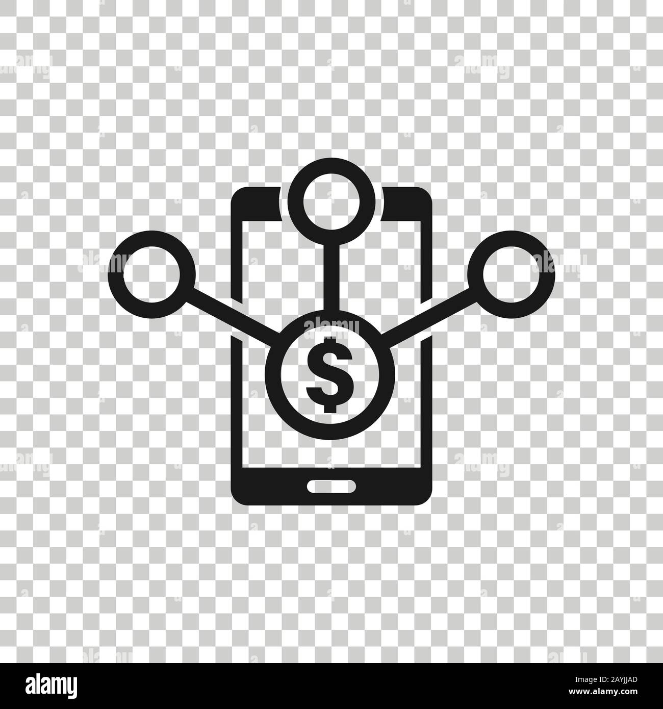 Icona servizi di pagamento in stile piatto. Denaro inviare illustrazione vettore su sfondo bianco isolato. Concetto aziendale di transazione smartphone. Illustrazione Vettoriale