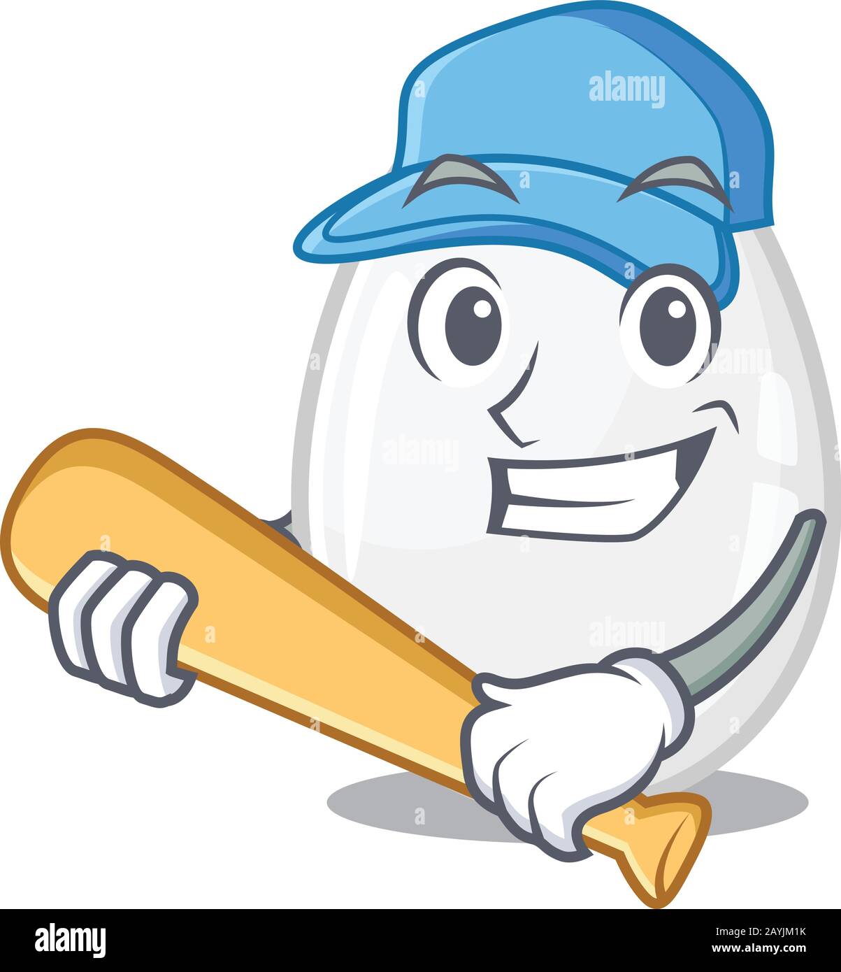 Smiley uovo bianco divertente un design mascotte con baseball Illustrazione Vettoriale