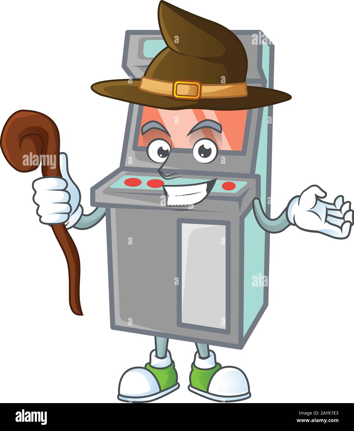 Una macchina di gioco arcade carino eseguito come una strega sul palco Illustrazione Vettoriale
