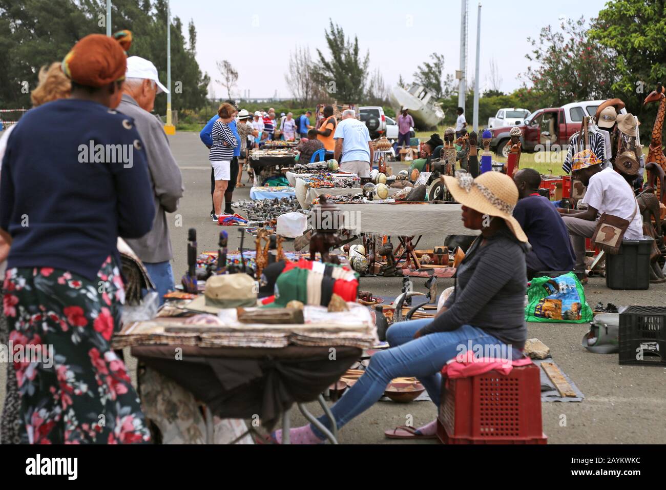 Bancarelle Di Souvenir Artigianali, Piccolo Porto Artigianale, Tuzi Gazi, Richards Bay, King Cetshwayo Distretto, Kwazulu-Natal Provincia, Sud Africa, Africa Foto Stock