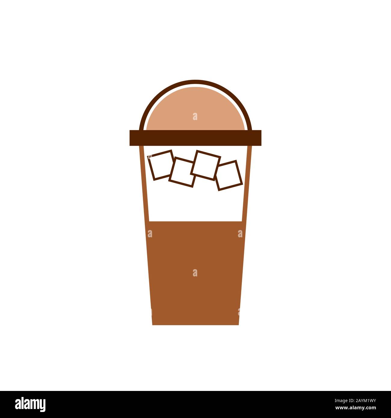 Caffè ghiacciato in tazza monouso. Cartoon latte ghiacciato in carta o tazza di plastica. Caffè freddo con cubetti di ghiaccio e panna. Caffè Mocha con marshmallows Illustrazione Vettoriale