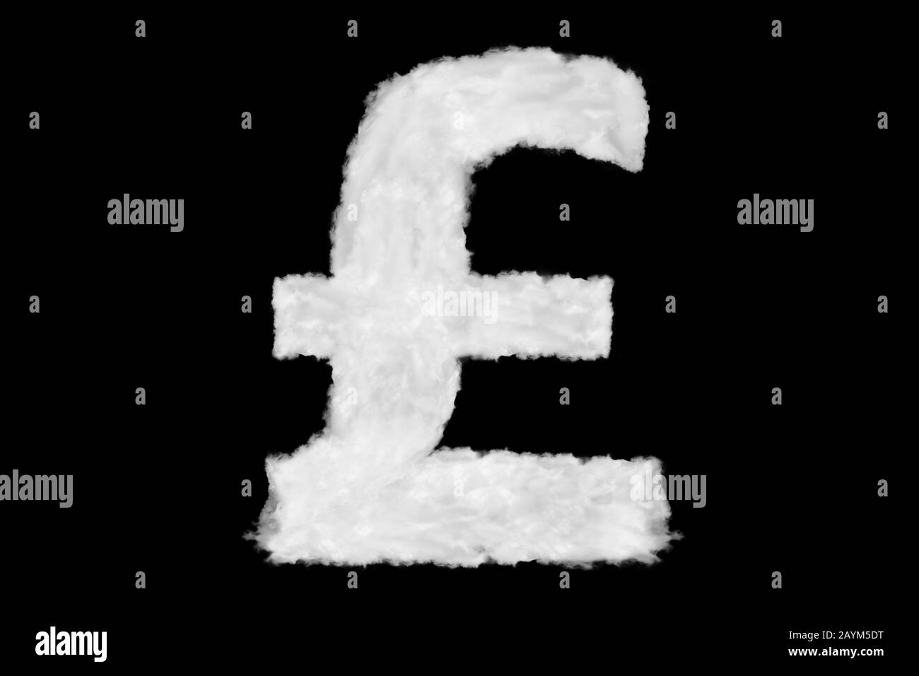 UK Pound valuta sterlina elemento segno fatto di nuvole su sfondo nero pronto per maschera o miscelazione modi Foto Stock
