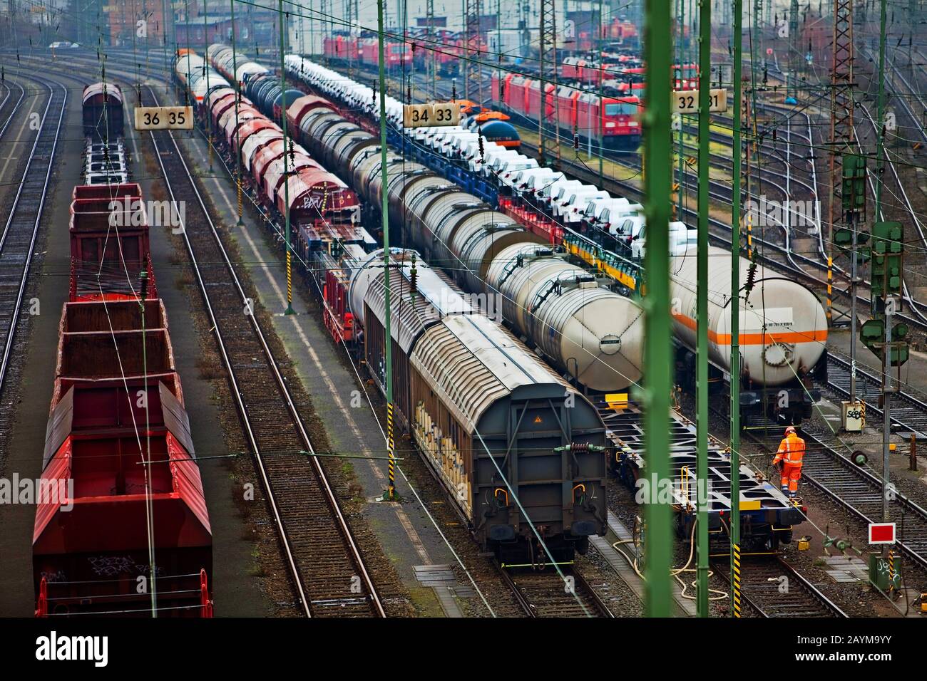 Stazione di formazione dei treni nel distretto di Vorhalle, cantiere di marshalling, Germania, Renania Settentrionale-Vestfalia, zona della Ruhr, Hagen Foto Stock