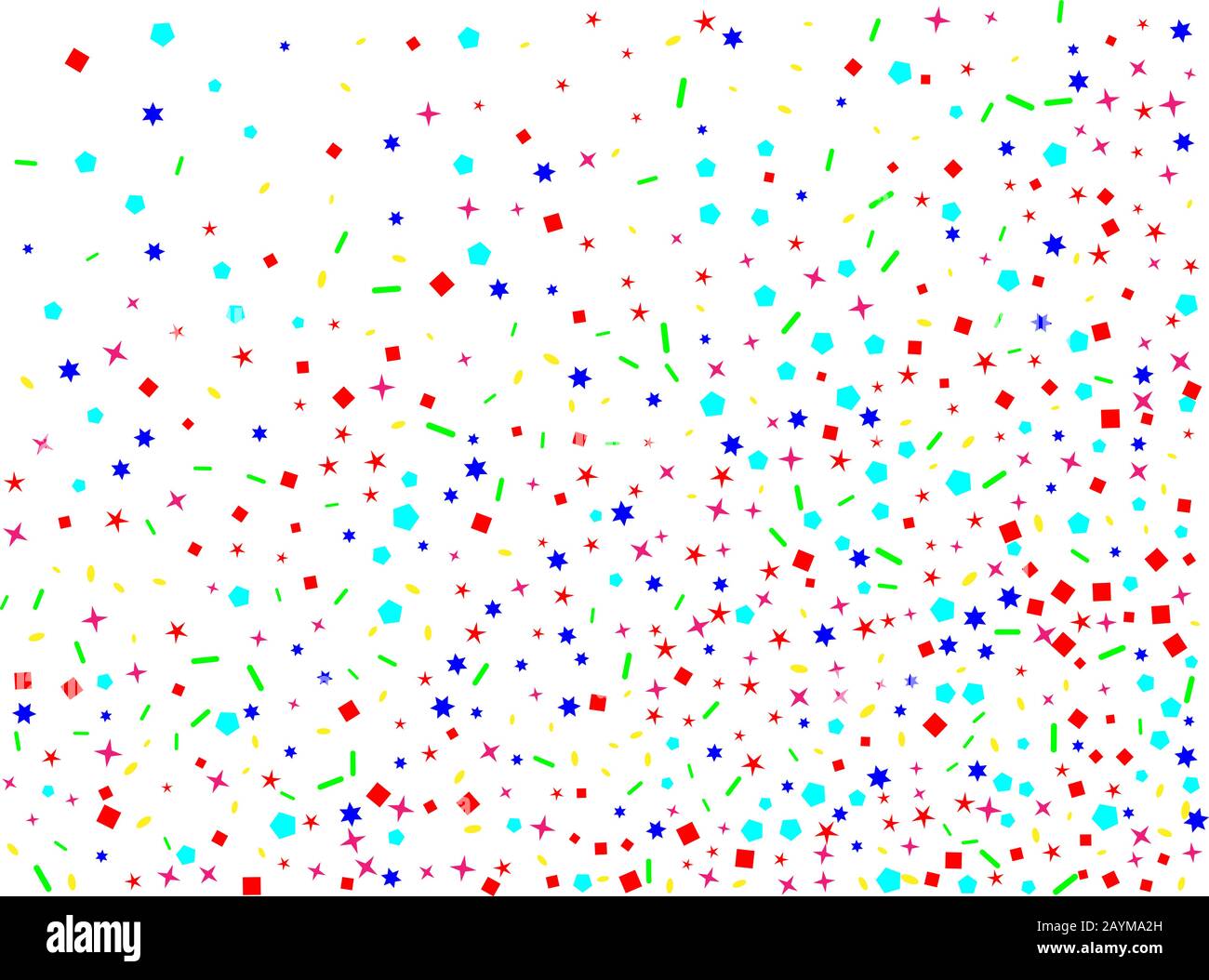 Esagoni colorati, stelle, linee di ovali. Confetti nuovo fluido di fondo. Astratto sfondo confetti. Illustrazione Vettoriale