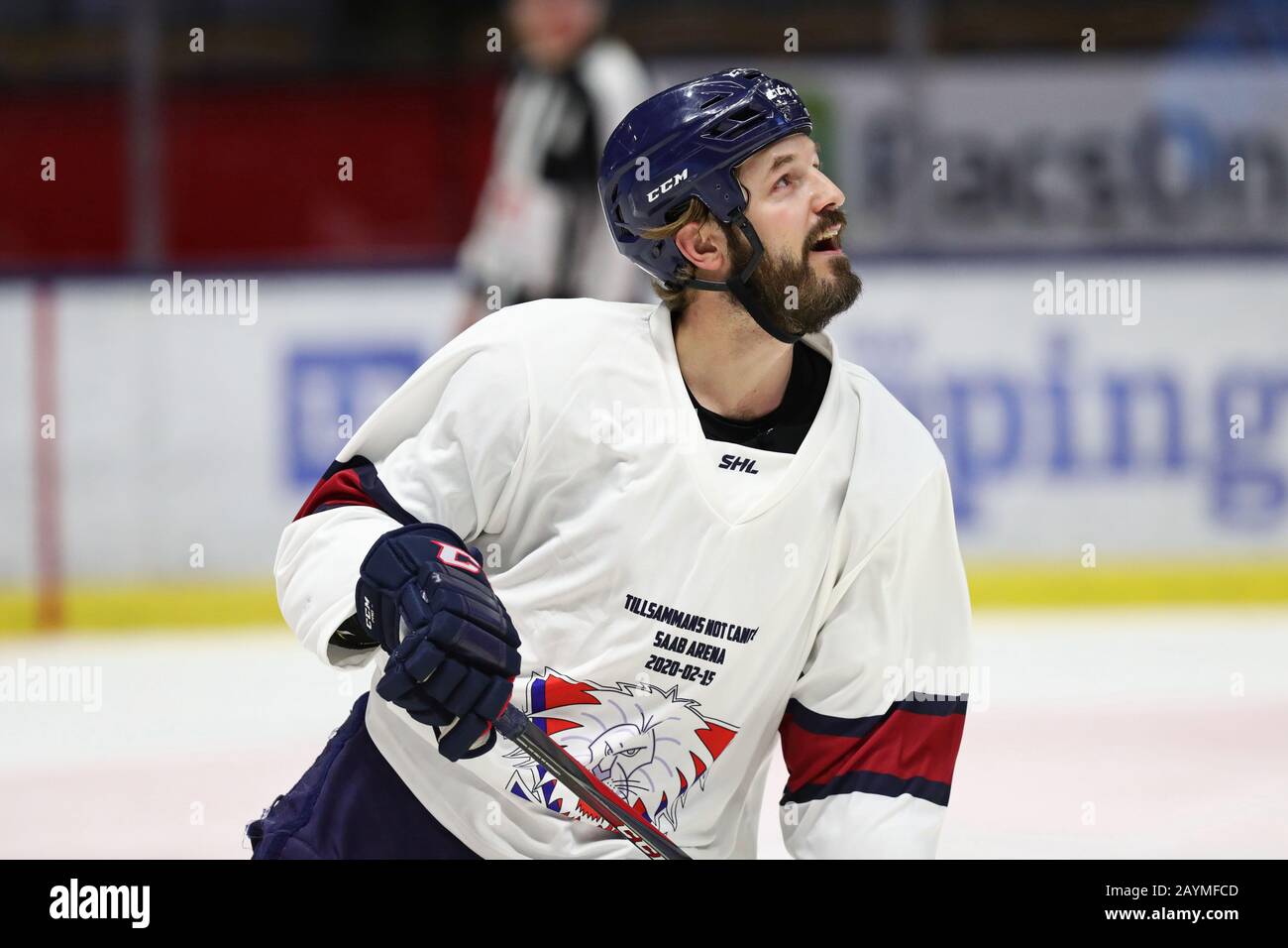 Linkoping, Svezia 20200215 Niklas Persson durante la partita di beneficenza 'Insieme contro il cancro' nell'arena Saab. Vecchie leggende di hockey con esperienza combinata di 6522 partite SHL, 3051 partite NHL, 1203 partite SDHL giocato il sabato per raccogliere soldi per la ricerca sul cancro. Foto Jeppe Gustafsson Foto Stock