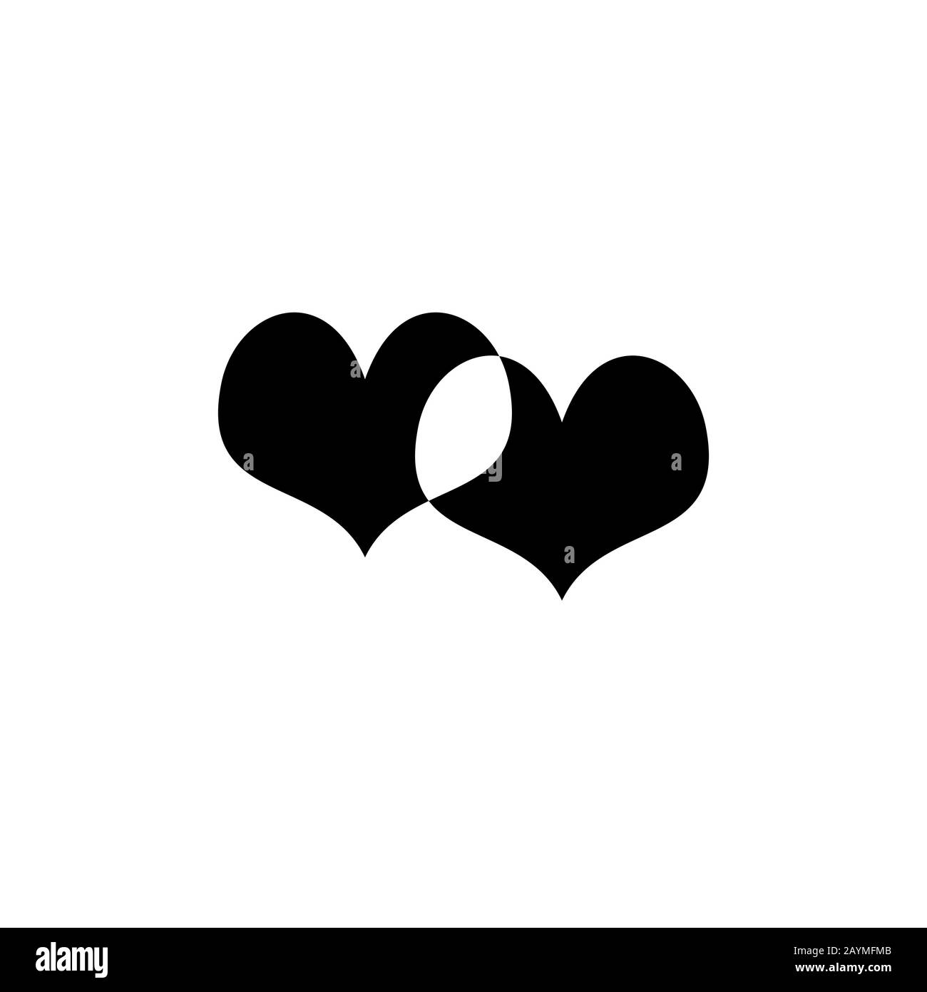 Due cuori non dipinti che si intersecano. Felice San Valentino e elementi di design per matrimoni. Icona romantica isolata sullo sfondo. Simbolo d'amore. Vec Illustrazione Vettoriale