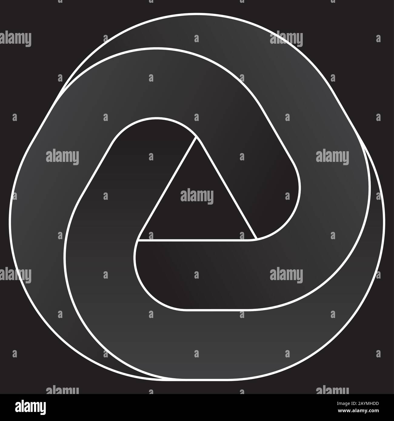 Icona triangolare impossibile. Forma di illusione ottica vettoriale bianca su sfondo nero. Illustrazione Vettoriale