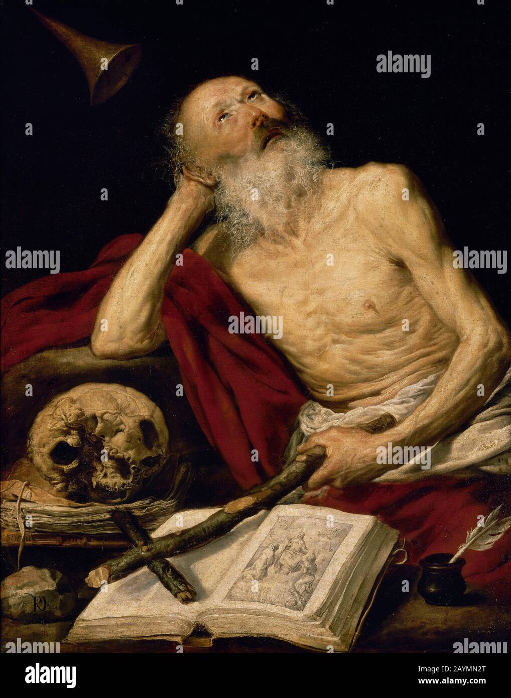San Girolamo, 1643. Dipinto di Antonio de Pereda y Salgado (1611-1678). Stile barocco. Olio su tela, 1,05 x 0,84 m. Museo Del Prado. Madrid, Spagna. Foto Stock