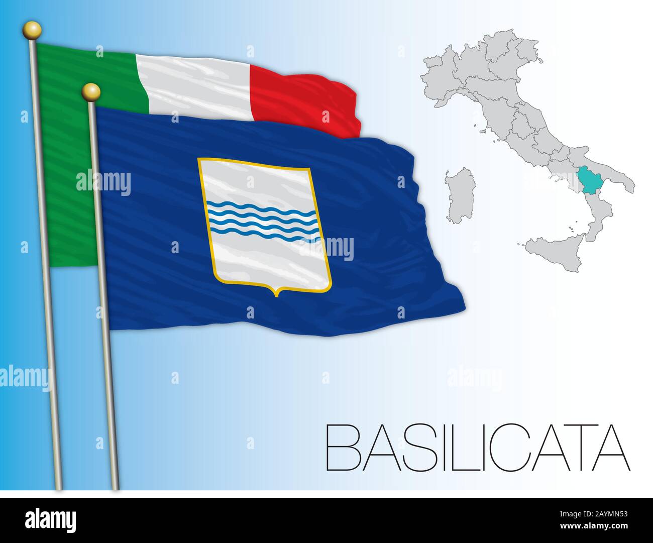 Basilicata bandiera e mappa ufficiale regionale, Italia, illustrazione vettoriale Illustrazione Vettoriale