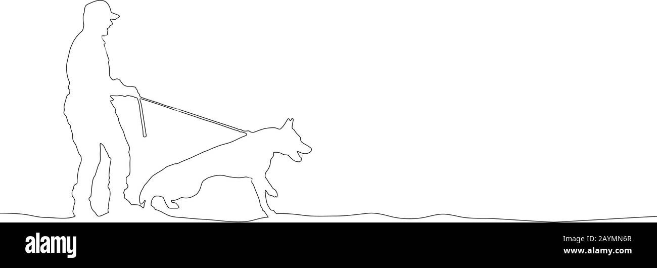 dog trainer, sfondo vettoriale, continua banner di linea, stile filo ininterrotto Illustrazione Vettoriale