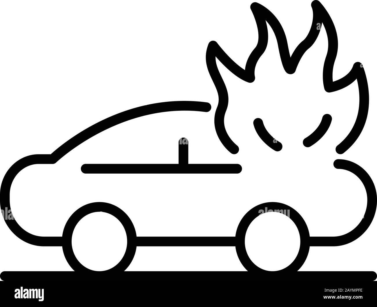 Incidente in auto in icona fuoco, stile di contorno Illustrazione Vettoriale