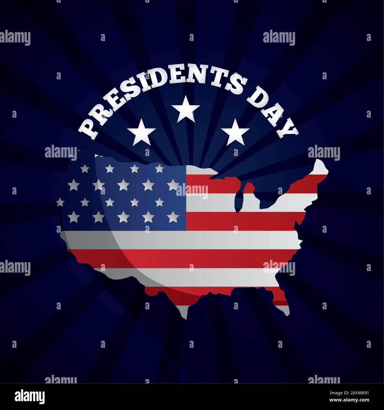 poster di festa dei presidenti felici con bandiera usa nella mappa Illustrazione Vettoriale